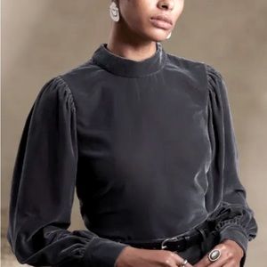 Banana Republic Open & Tie Back Charcoal Grey Velvet Blouse